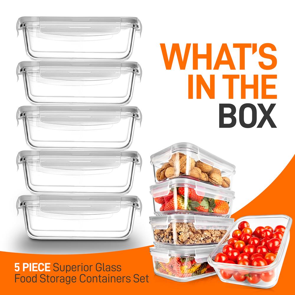 10-Piece Glass Food Storage Set, Leak-Proof, Borosilicate
