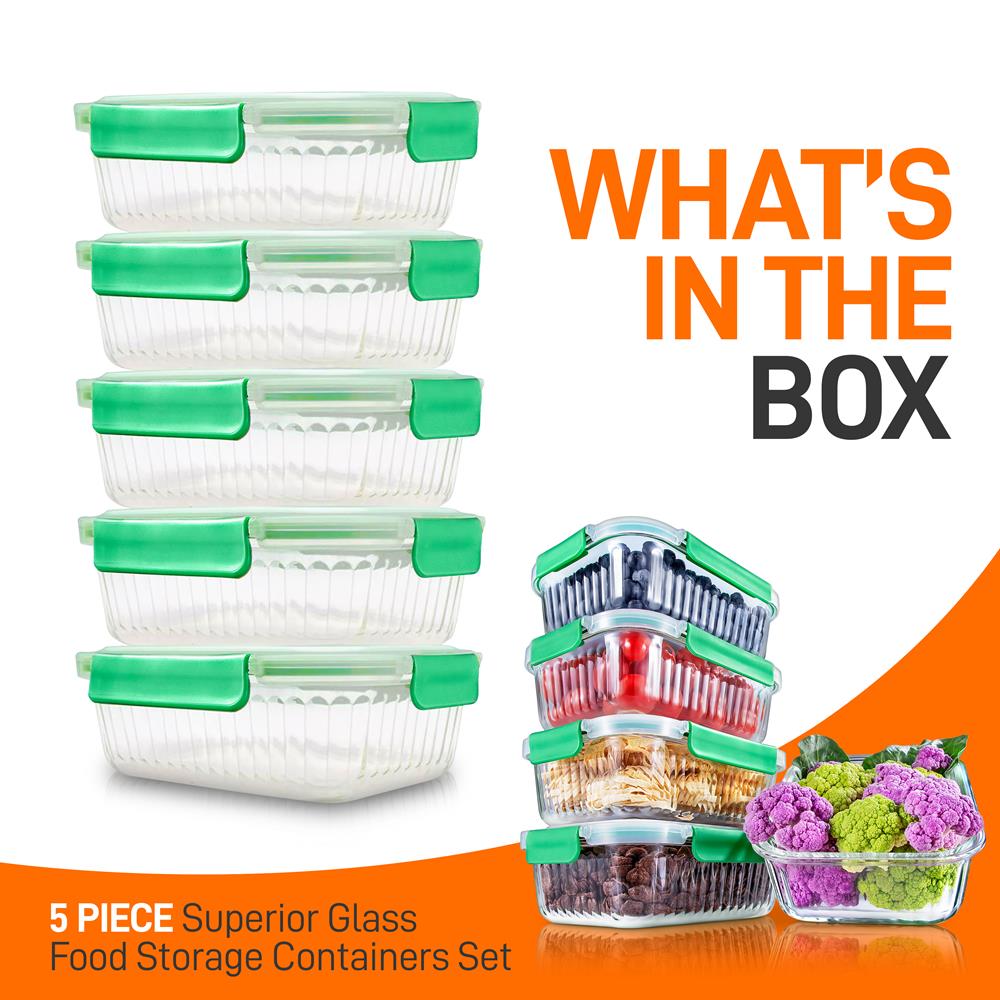 10-Piece Glass Food Storage Set - Leakproof Airtight Lids