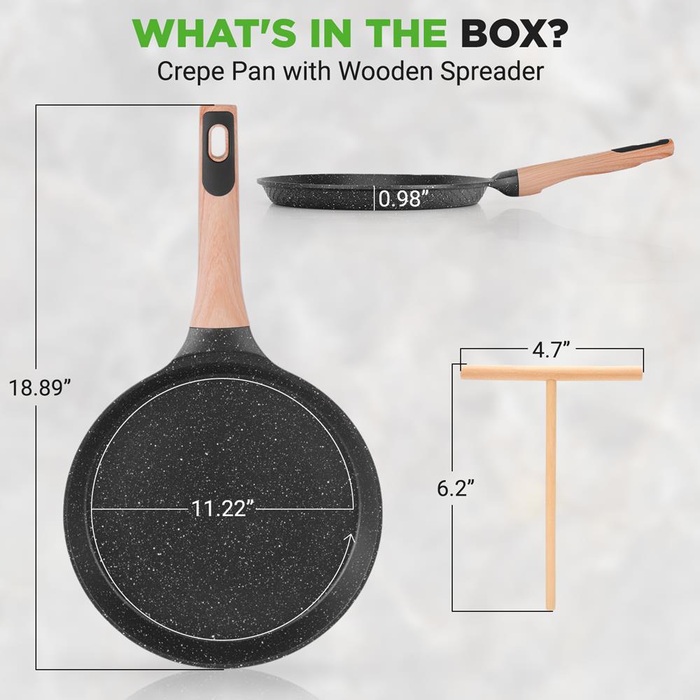 11" Non-Stick Crepe Pan, Easy Clean Marble Coating