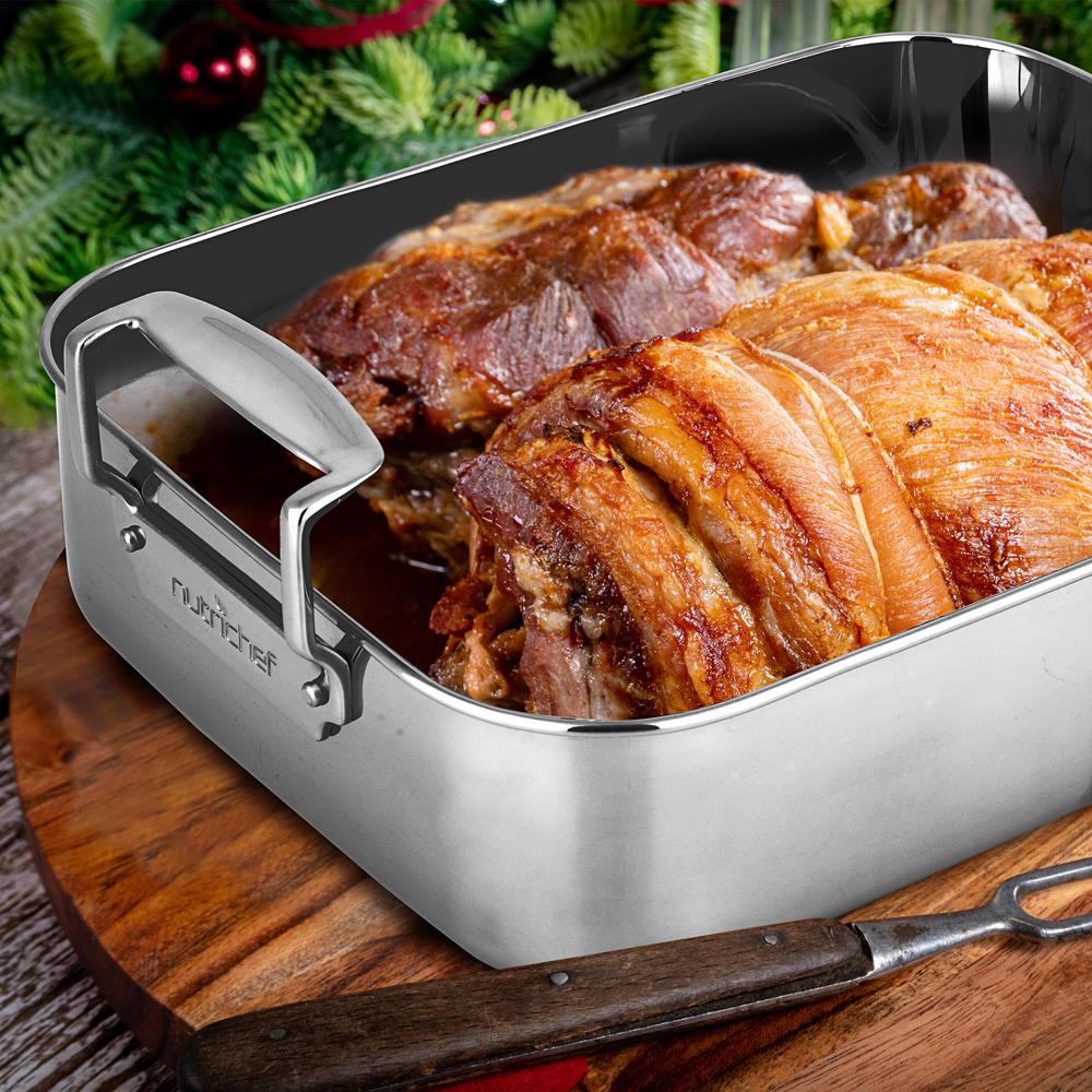 14" Stainless Steel Roasting Pan with Rack, Oven Safe