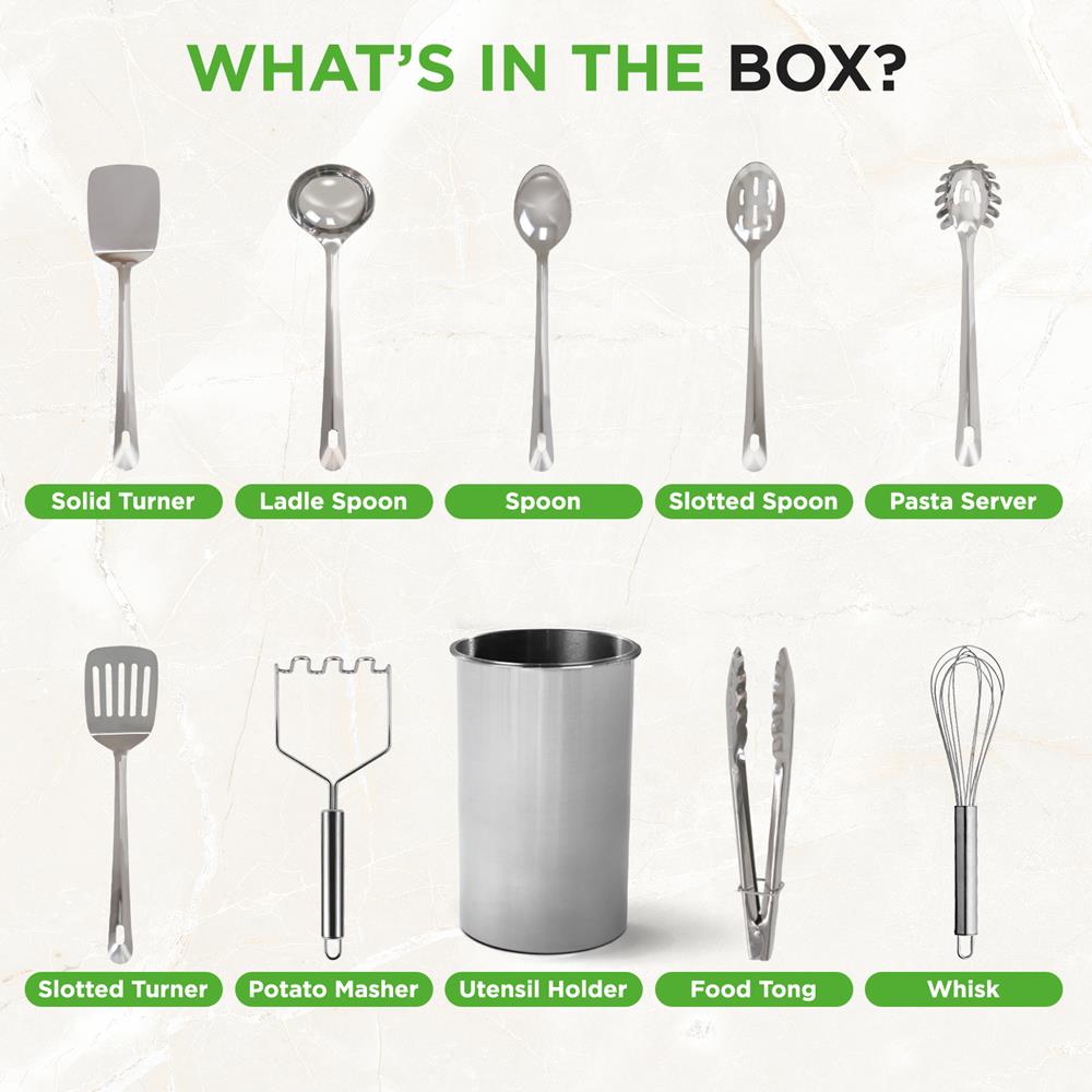 10 Pcs. Stainless Steel Kitchen Utensils Set with Holder