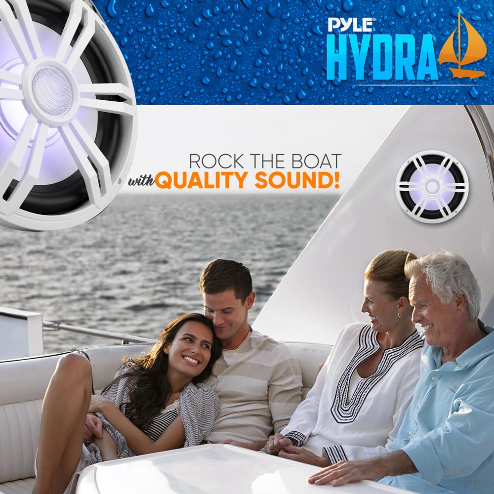 12" Slim Marine Subwoofer 500W Waterproof RGB Lights White