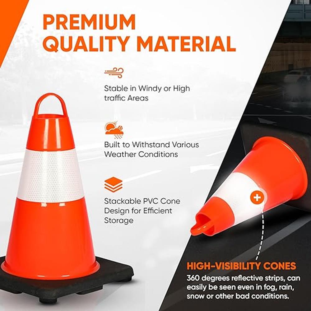 12" Traffic Cones 12-Pack, High Visibility PVC, Reflective