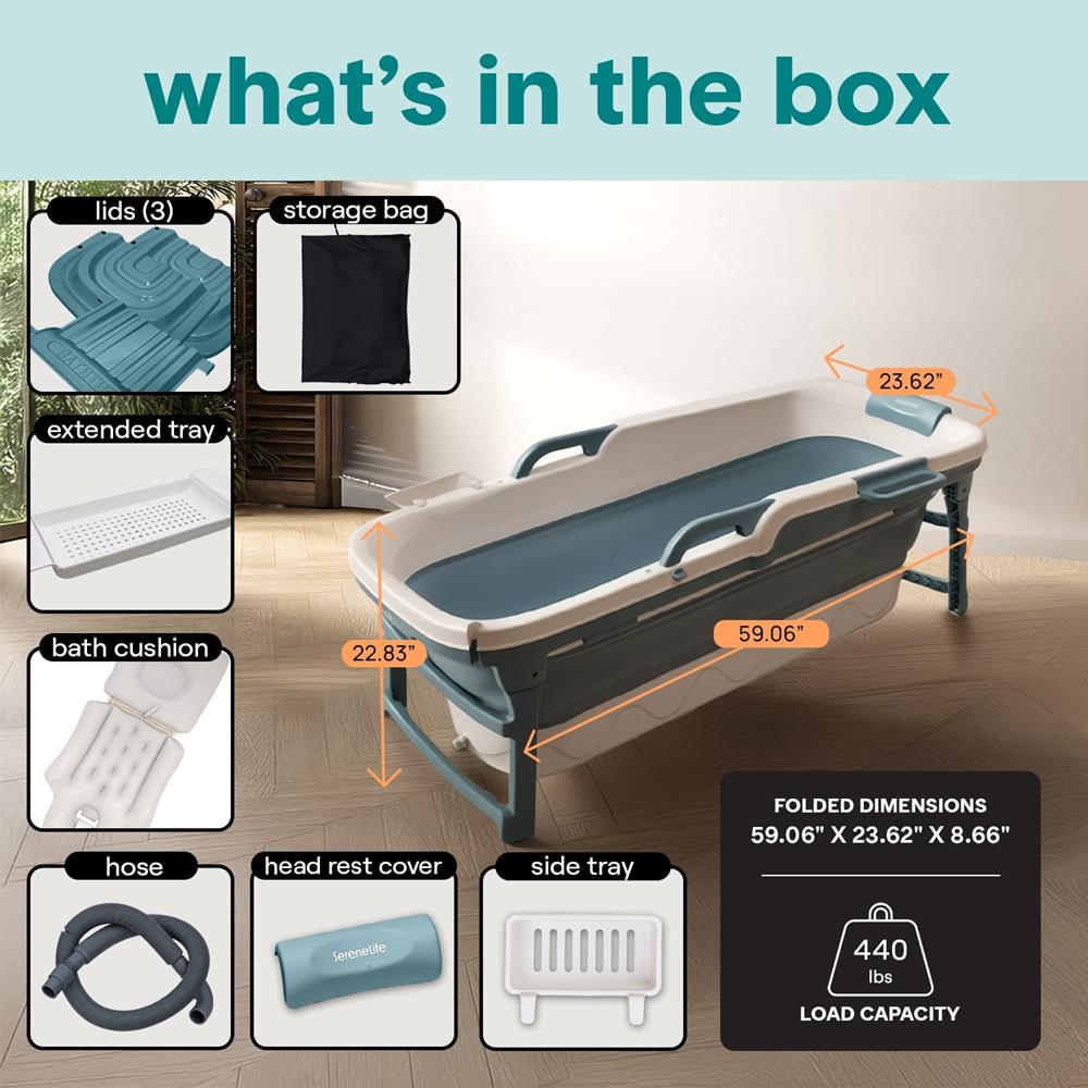 1.5M Foldable Bathtub Set - Includes Lid, Tray, Bag