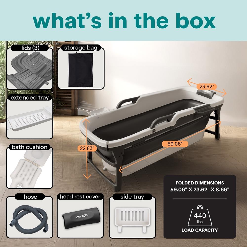 1.5M Foldable Bathtub Set - Includes Lid, Tray, Bag