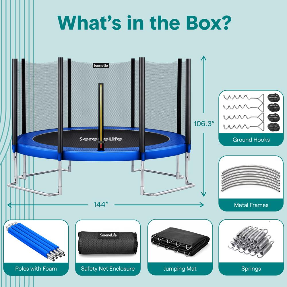12FT Outdoor Trampoline - Safe Jumping, Reinforced Mat