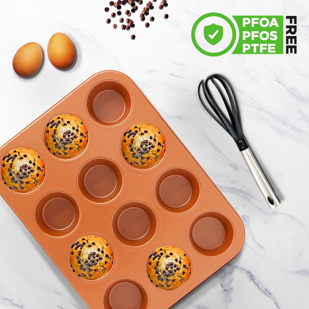 12-Cup Muffin Pan, Even Heating, Non-Stick Carbon Steel