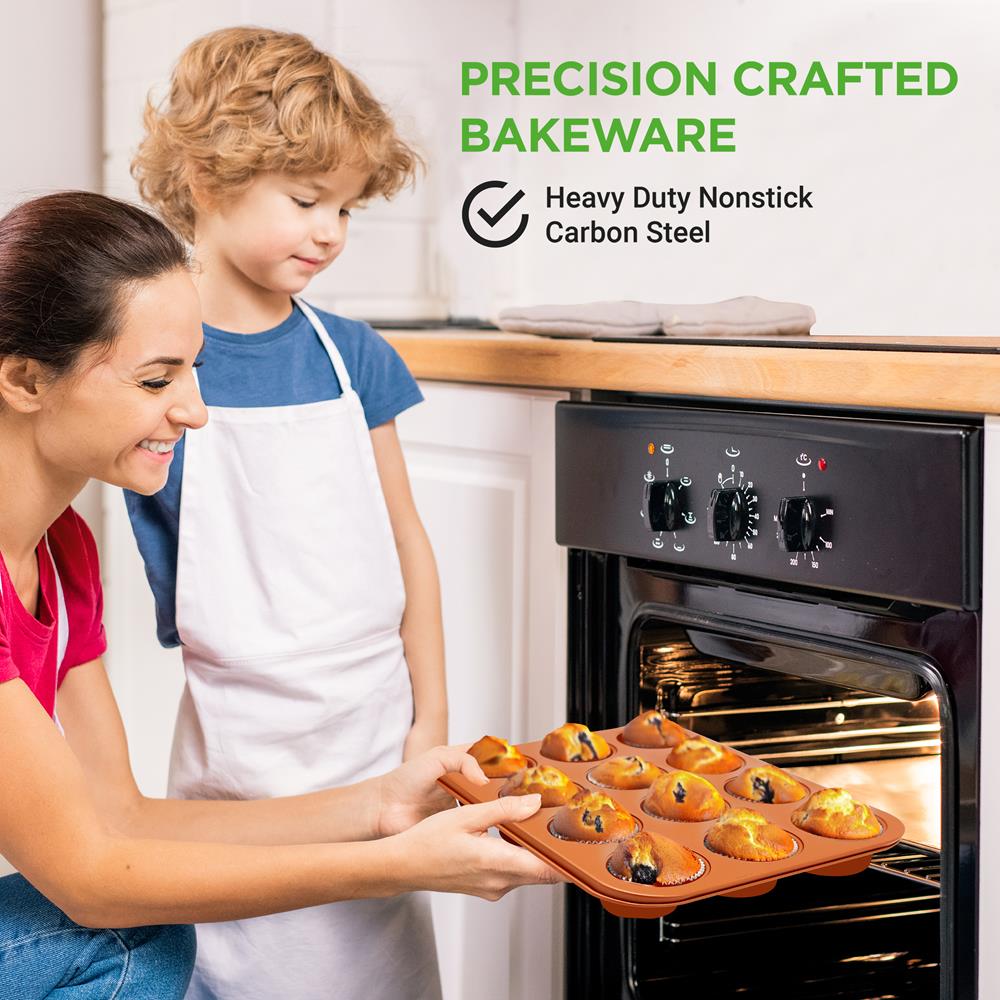 12-Cup Muffin Pan, Even Heating, Non-Stick Carbon Steel