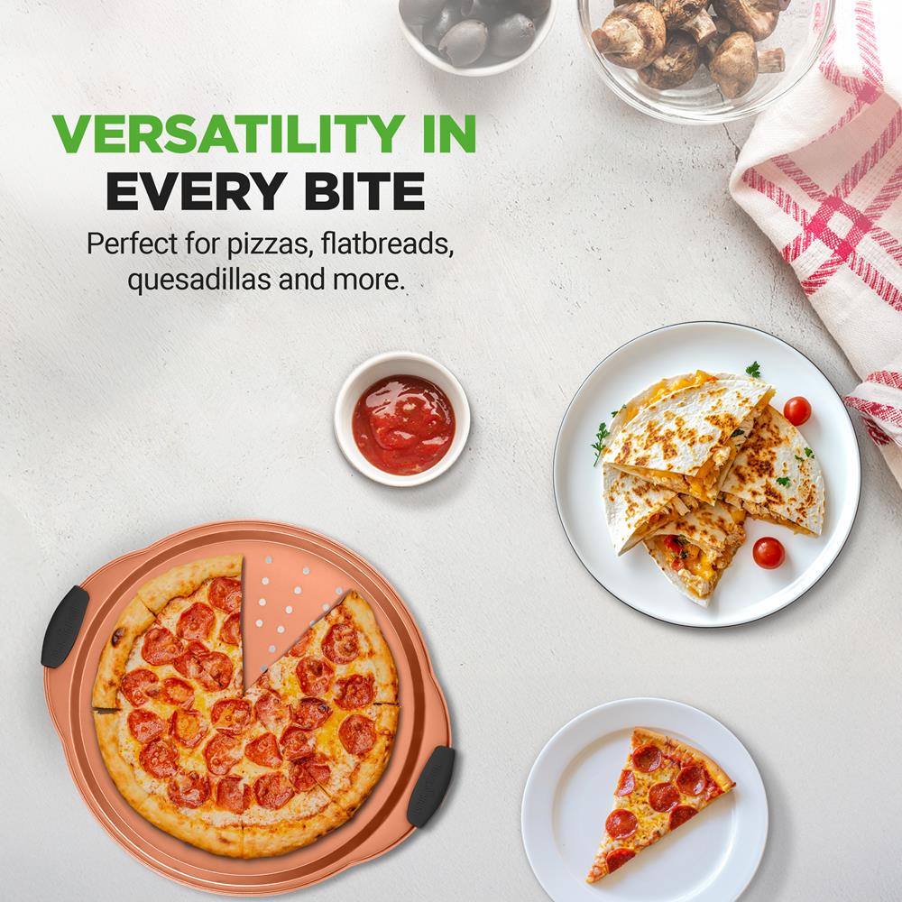13" Nonstick Pizza Tray - Easy Clean Carbon Steel, Copper