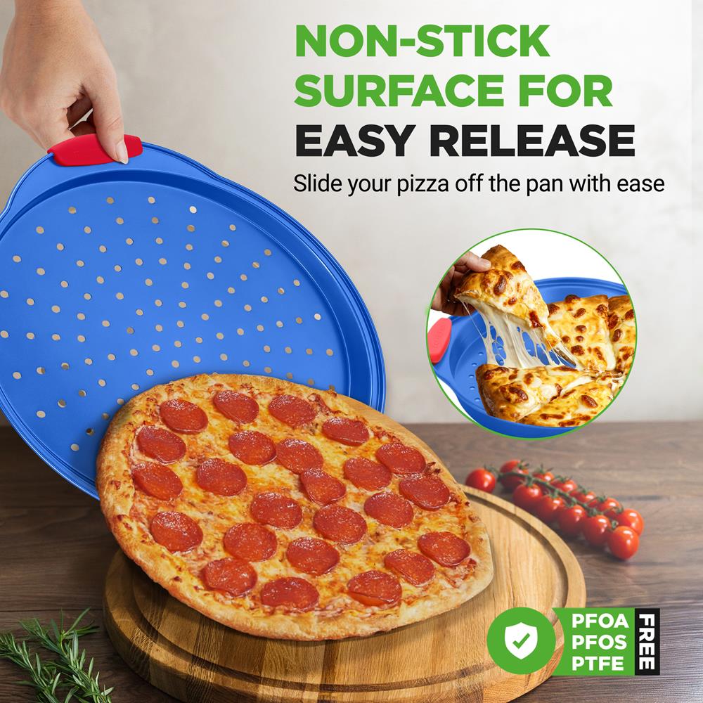 13" Nonstick Pizza Tray - Easy Grip, Carbon Steel, Blue