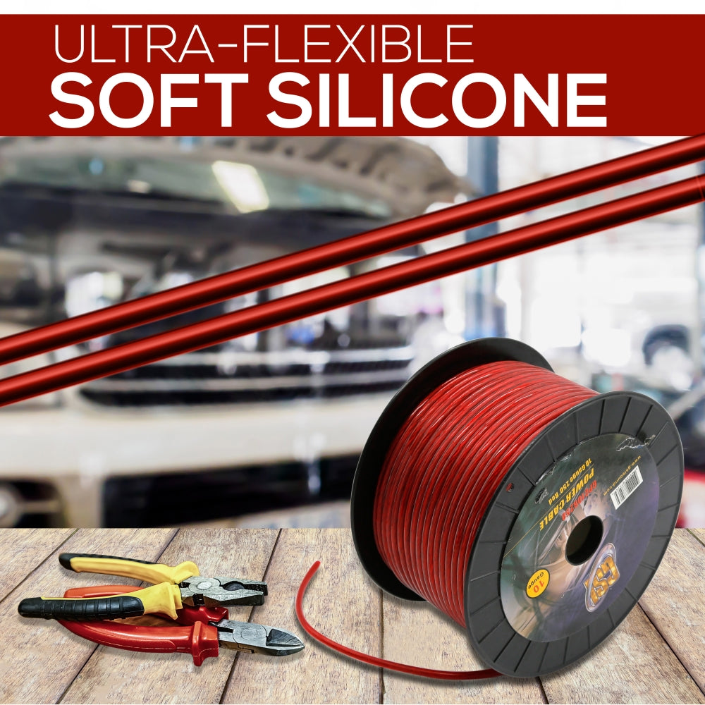 10 Gauge Power Ground Cable - High Conductivity - Red
