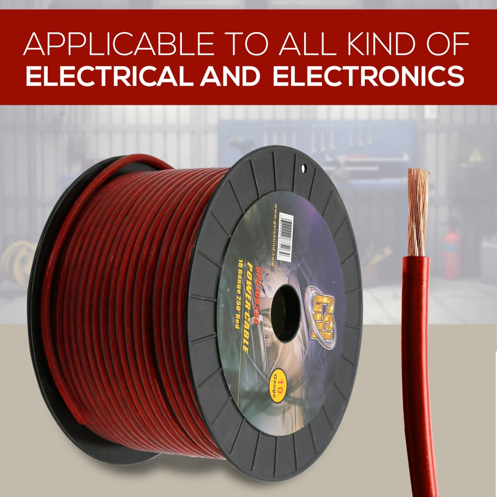 10 Gauge Power Ground Cable - High Conductivity - Red