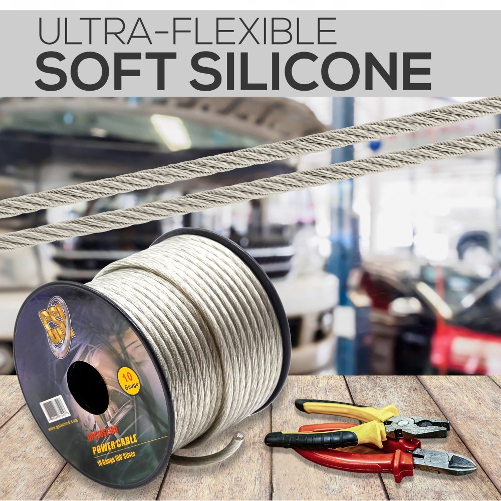 10Ga Power Cable 100Ft Silver