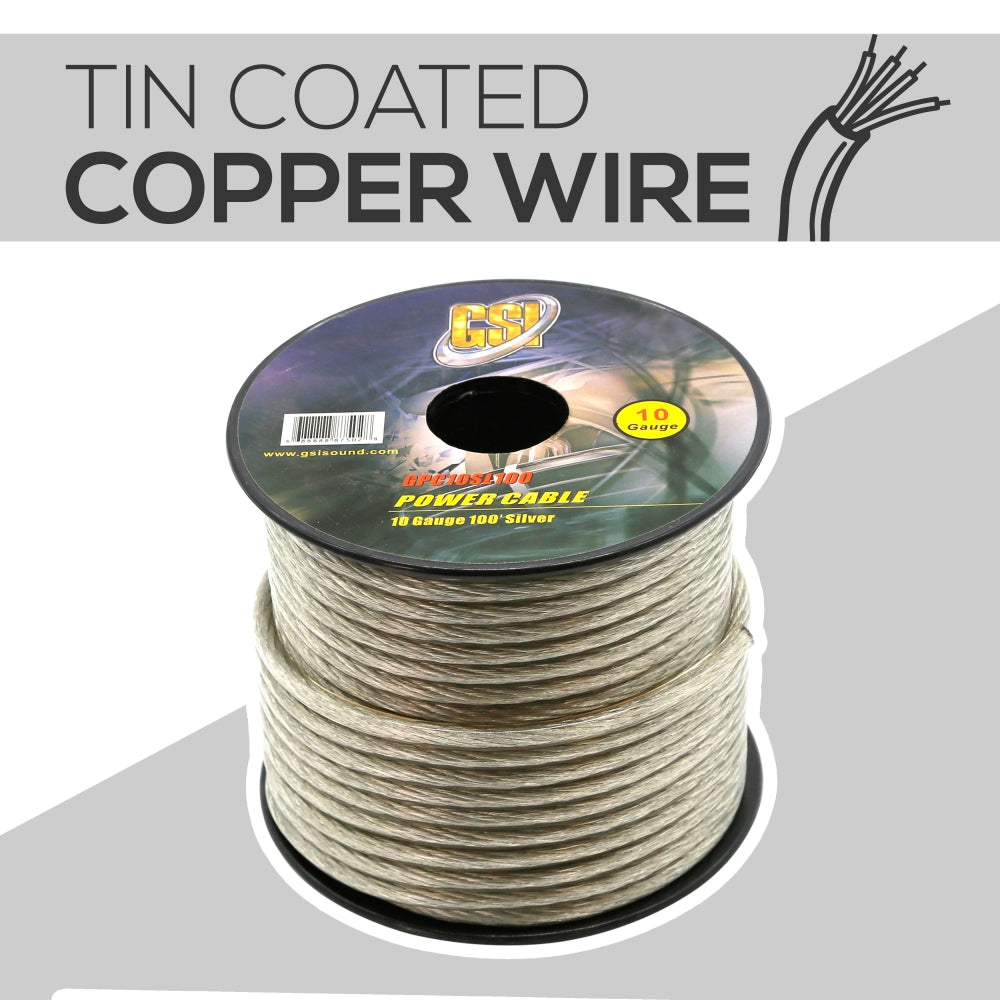 10Ga Power Cable 100Ft Silver