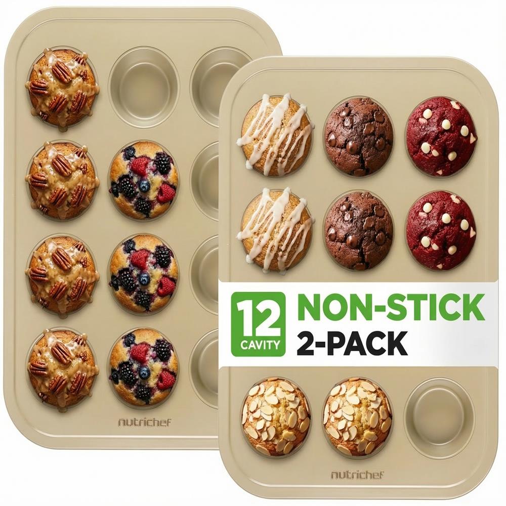 12 Cup Nonstick Muffin Pans, Easy Release Carbon Steel