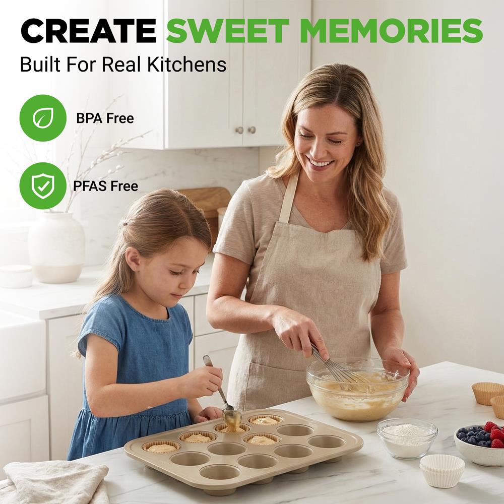 12 Cup Nonstick Muffin Pans, Easy Release Carbon Steel