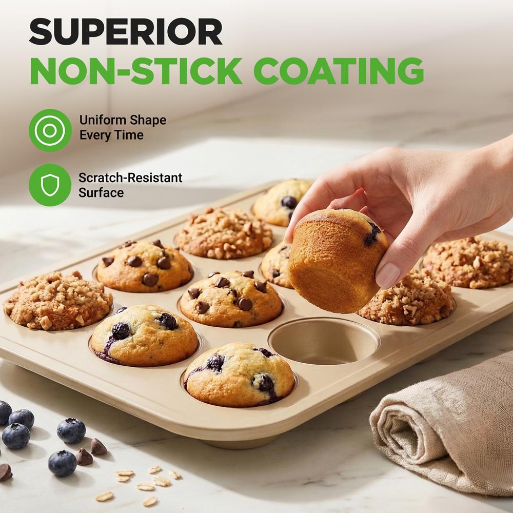 12 Cup Nonstick Muffin Pans, Easy Release Carbon Steel