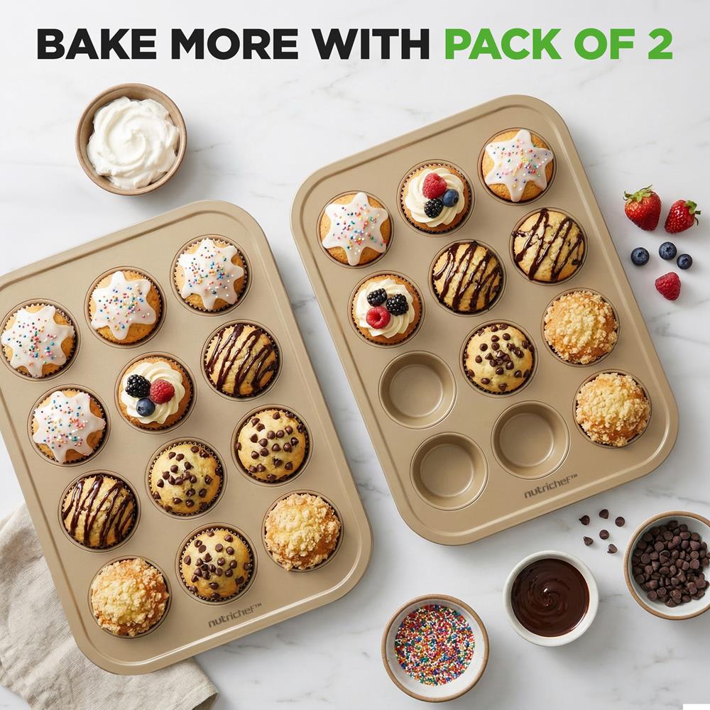 12 Cup Nonstick Muffin Pans, Easy Release Carbon Steel