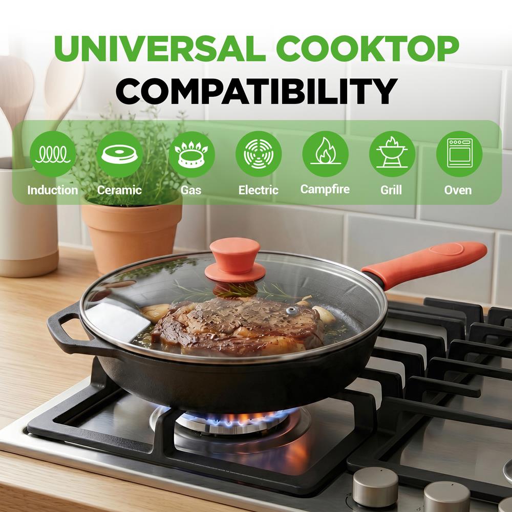 10" Cast Iron Skillet with Lid - Non-Stick, Oven Safe