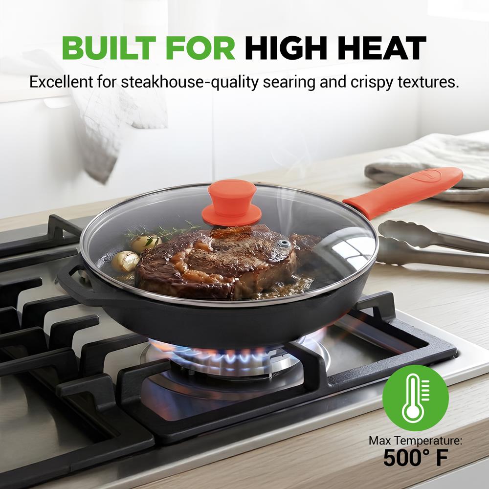 10" Cast Iron Skillet with Lid - Non-Stick, Oven Safe