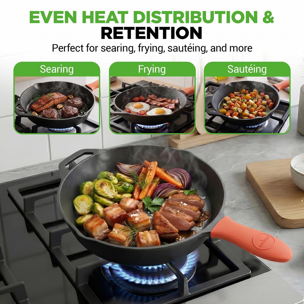 10" Cast Iron Skillet with Lid - Non-Stick, Oven Safe
