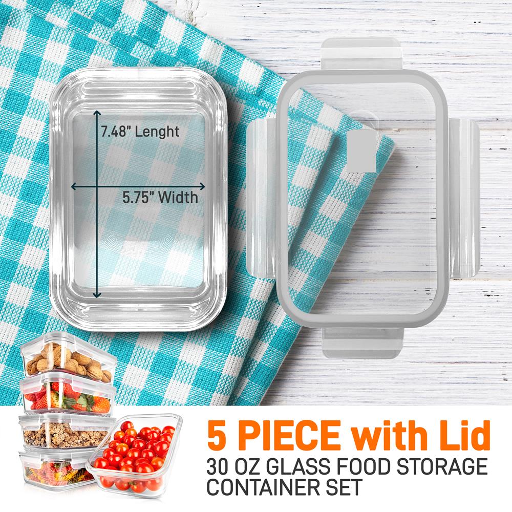 10-Piece Glass Food Storage Set, Leak-Proof, Borosilicate