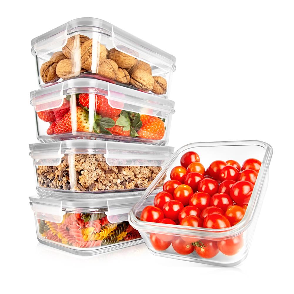 10-Piece Glass Food Storage Set, Leak-Proof, Borosilicate