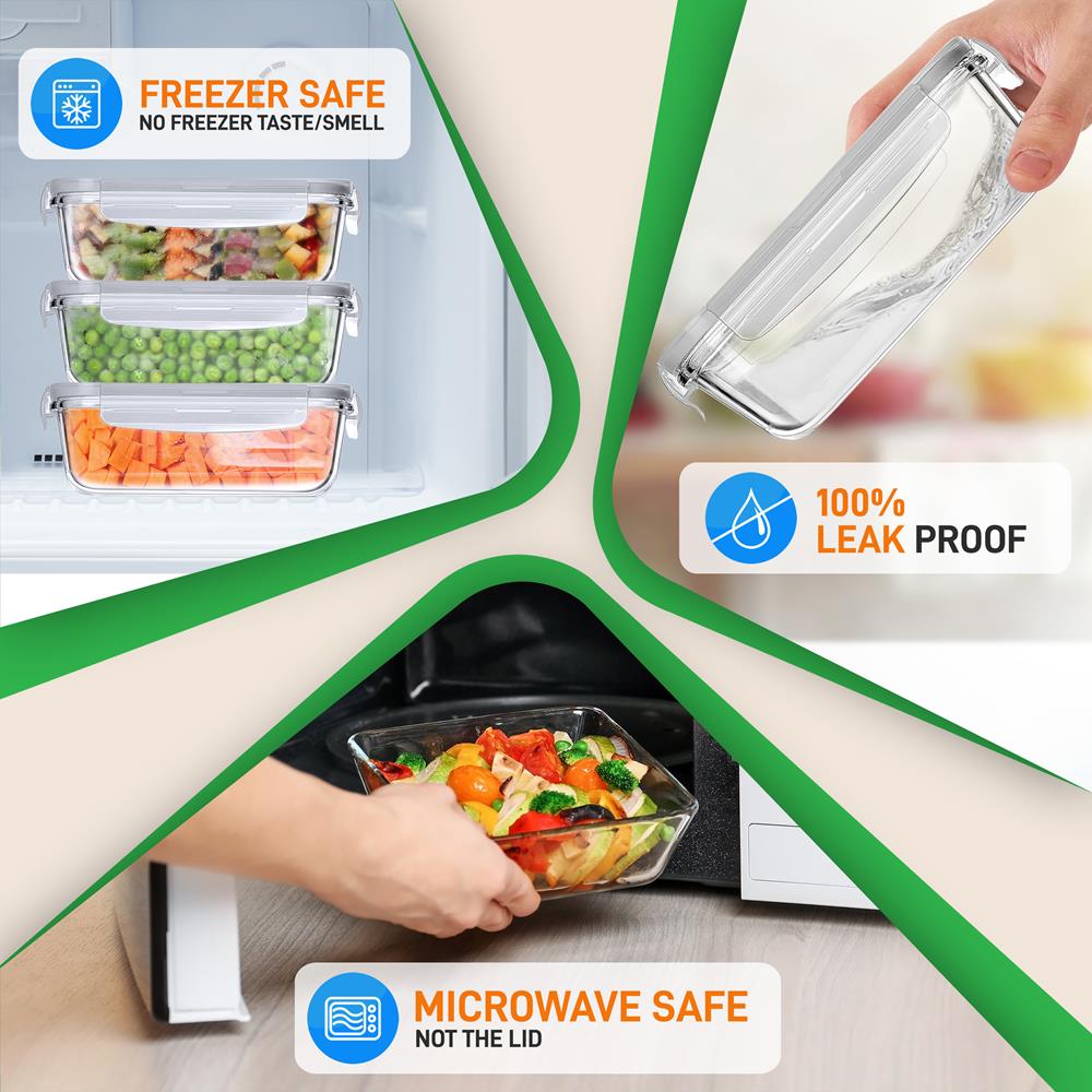 10-Piece Glass Food Storage Set, Leak-Proof, Borosilicate