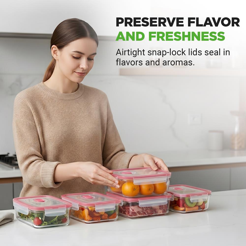 10-Piece Leakproof Glass Containers Set