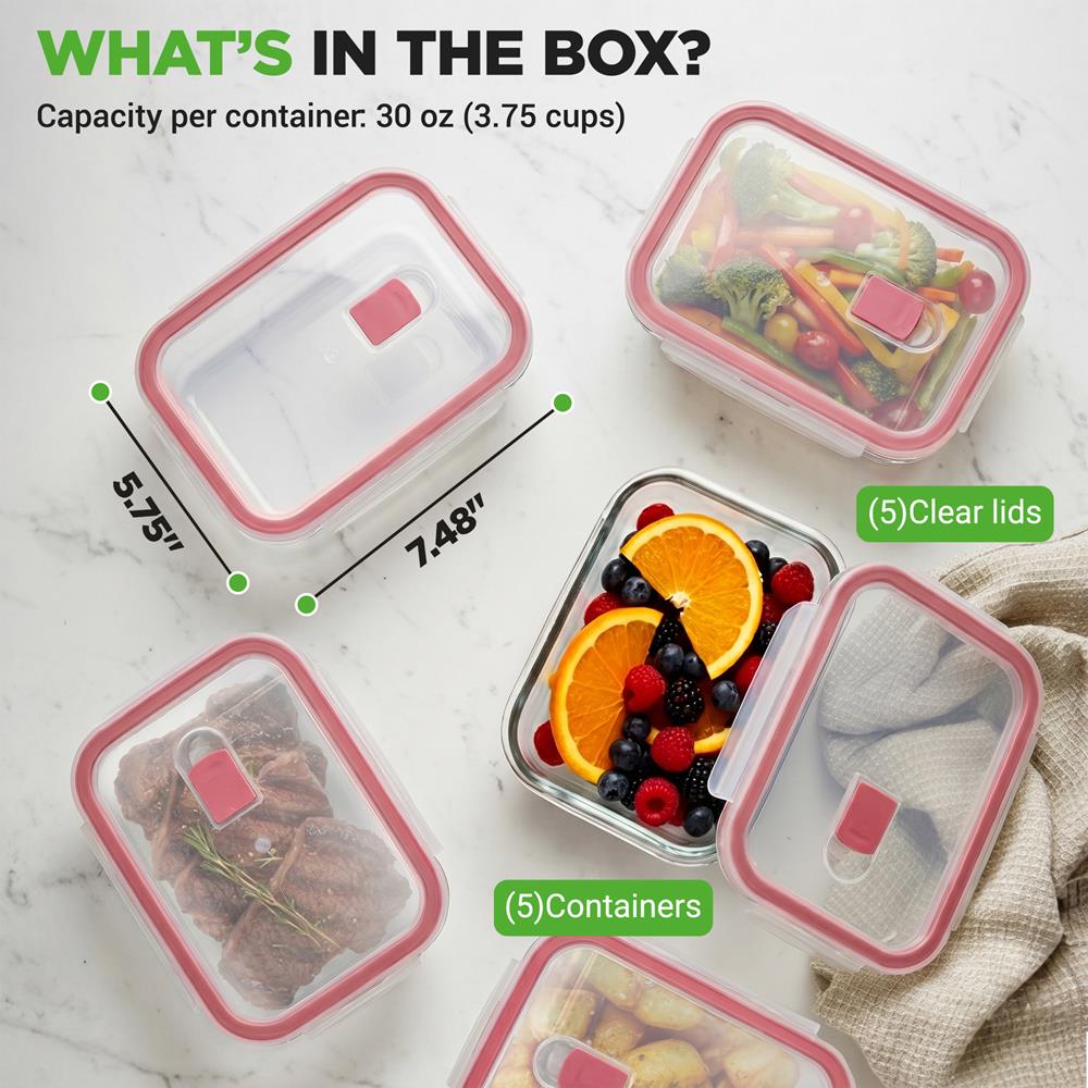 10-Piece Leakproof Glass Containers Set