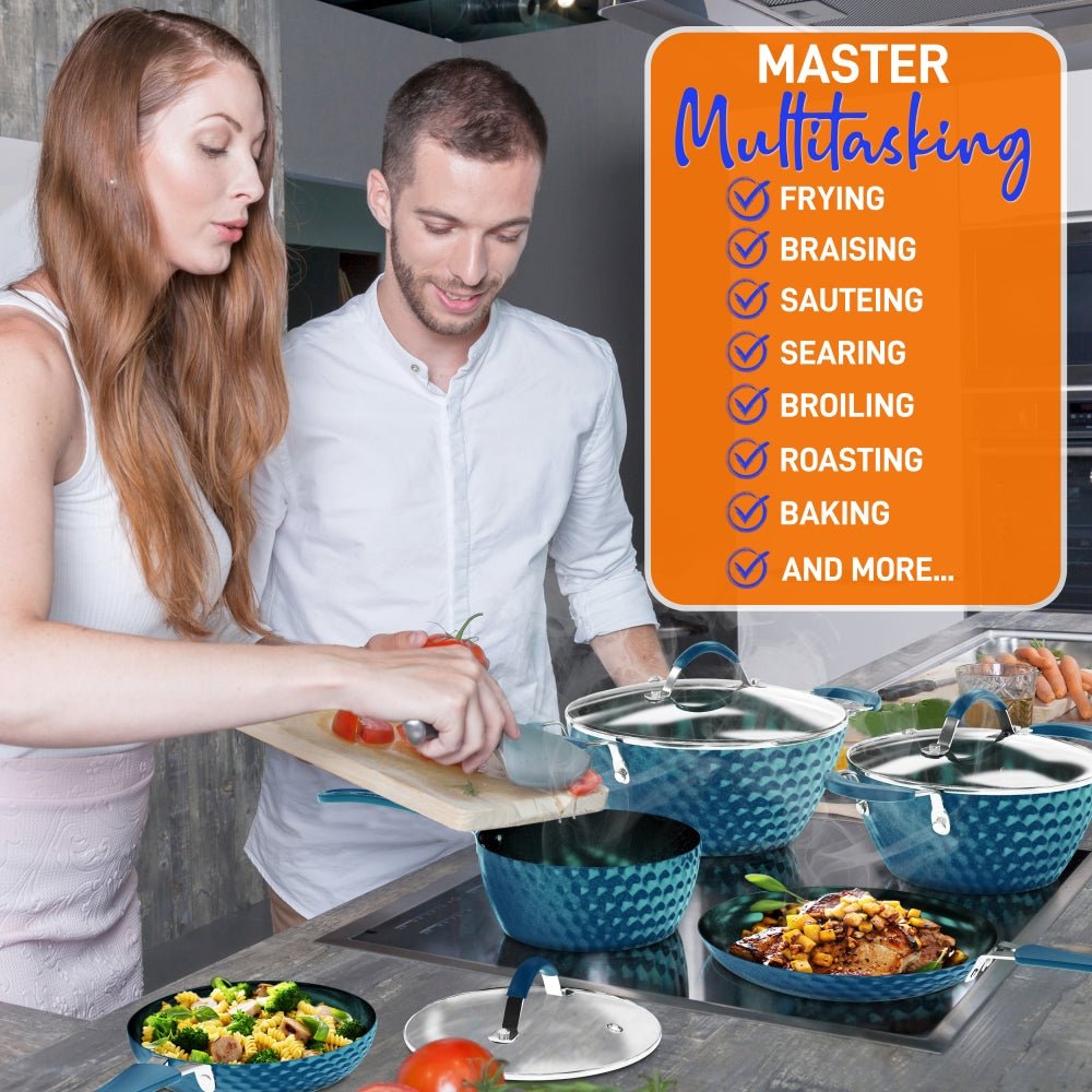 11 Pc Non-Stick Cookware Set, Even Heat Ceramic Coating