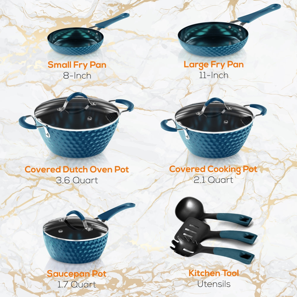 11 Pc Non-Stick Cookware Set, Even Heat Ceramic Coating