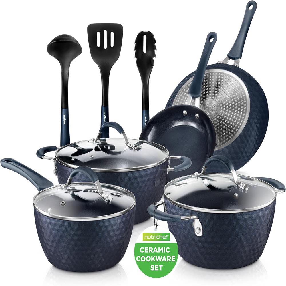 11 Pc Nonstick Cookware Set - Even Heat Ceramic Coating