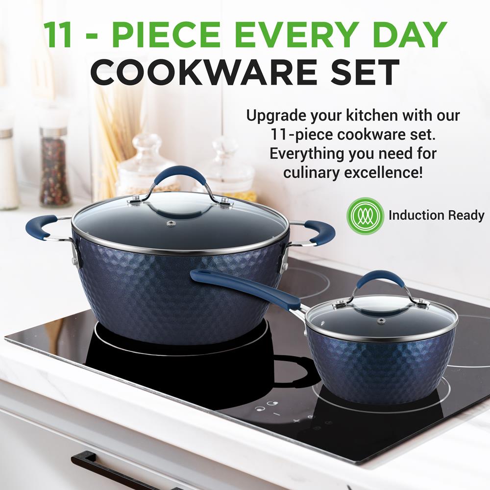 11 Pc Nonstick Cookware Set - Even Heat Ceramic Coating