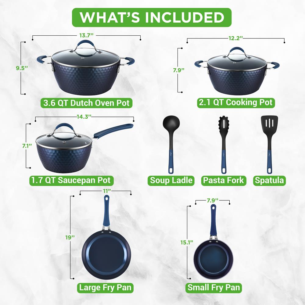 11 Pc Nonstick Cookware Set - Even Heat Ceramic Coating