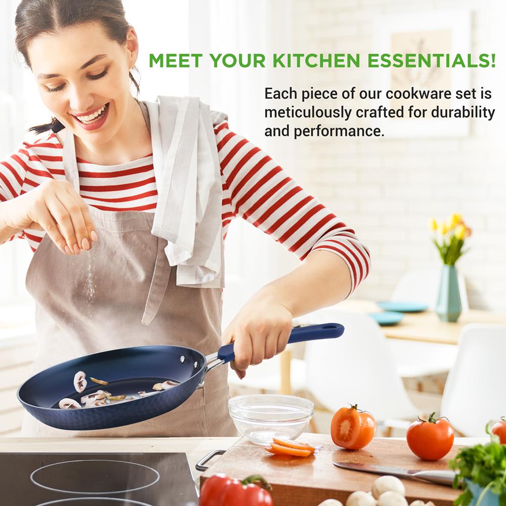 11 Pc Nonstick Cookware Set - Even Heat Ceramic Coating