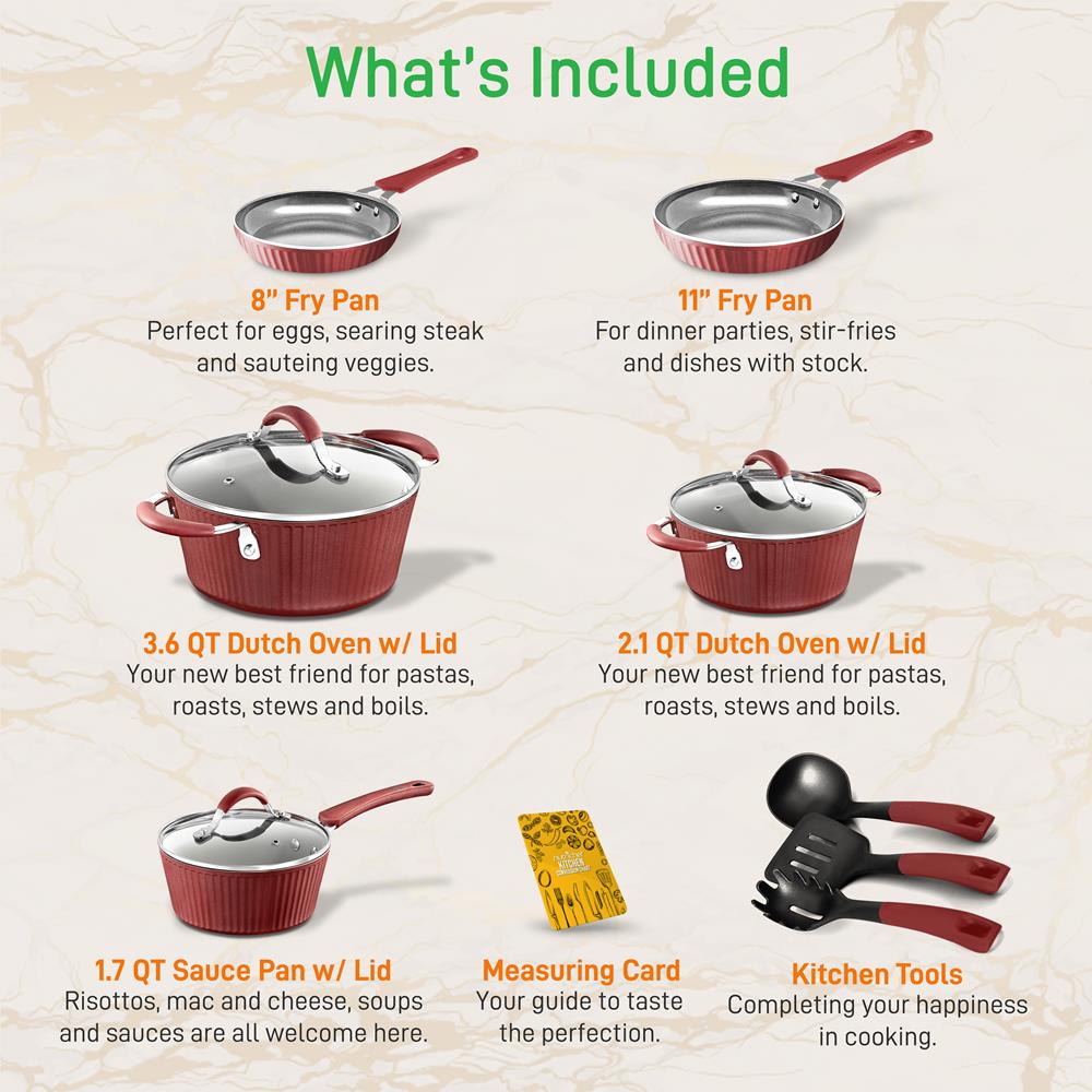 11-Piece Non-Stick Cookware Set, Even Heat, Ceramic Coating