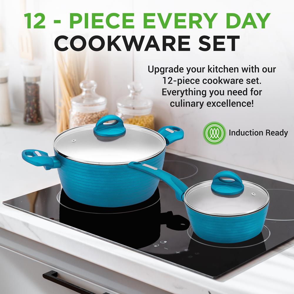 12-Piece Nonstick Cookware Set - Even Heat, Durable Coating