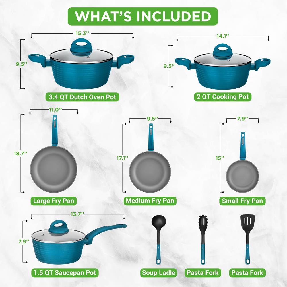 12-Piece Nonstick Cookware Set - Even Heat, Durable Coating
