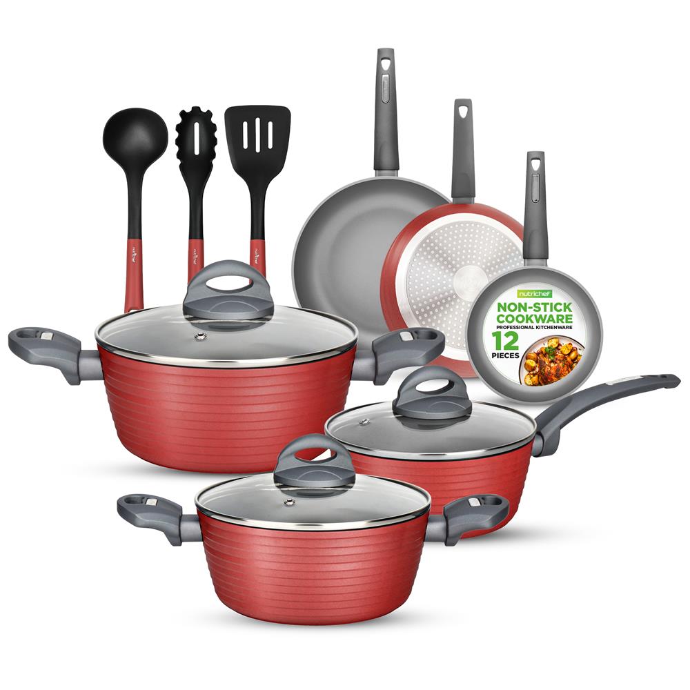 12-Piece Nonstick Cookware Set, Even Heat, Red