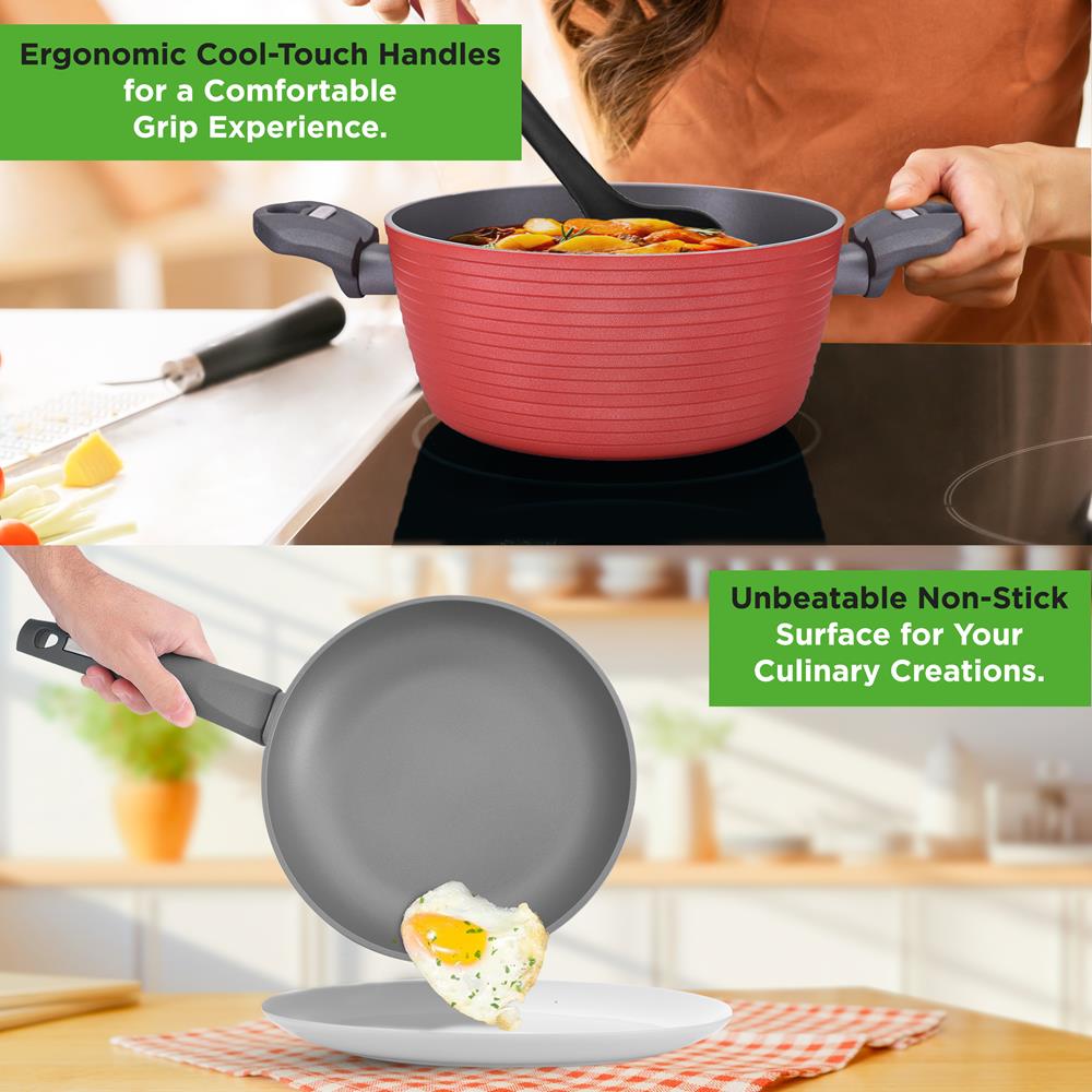 12-Piece Nonstick Cookware Set, Even Heat, Red
