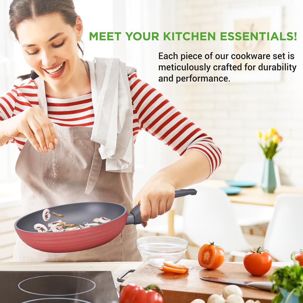 12-Piece Nonstick Cookware Set, Even Heat, Red