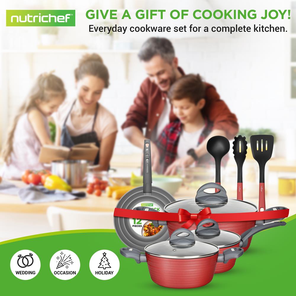 12-Piece Nonstick Cookware Set, Even Heat, Red