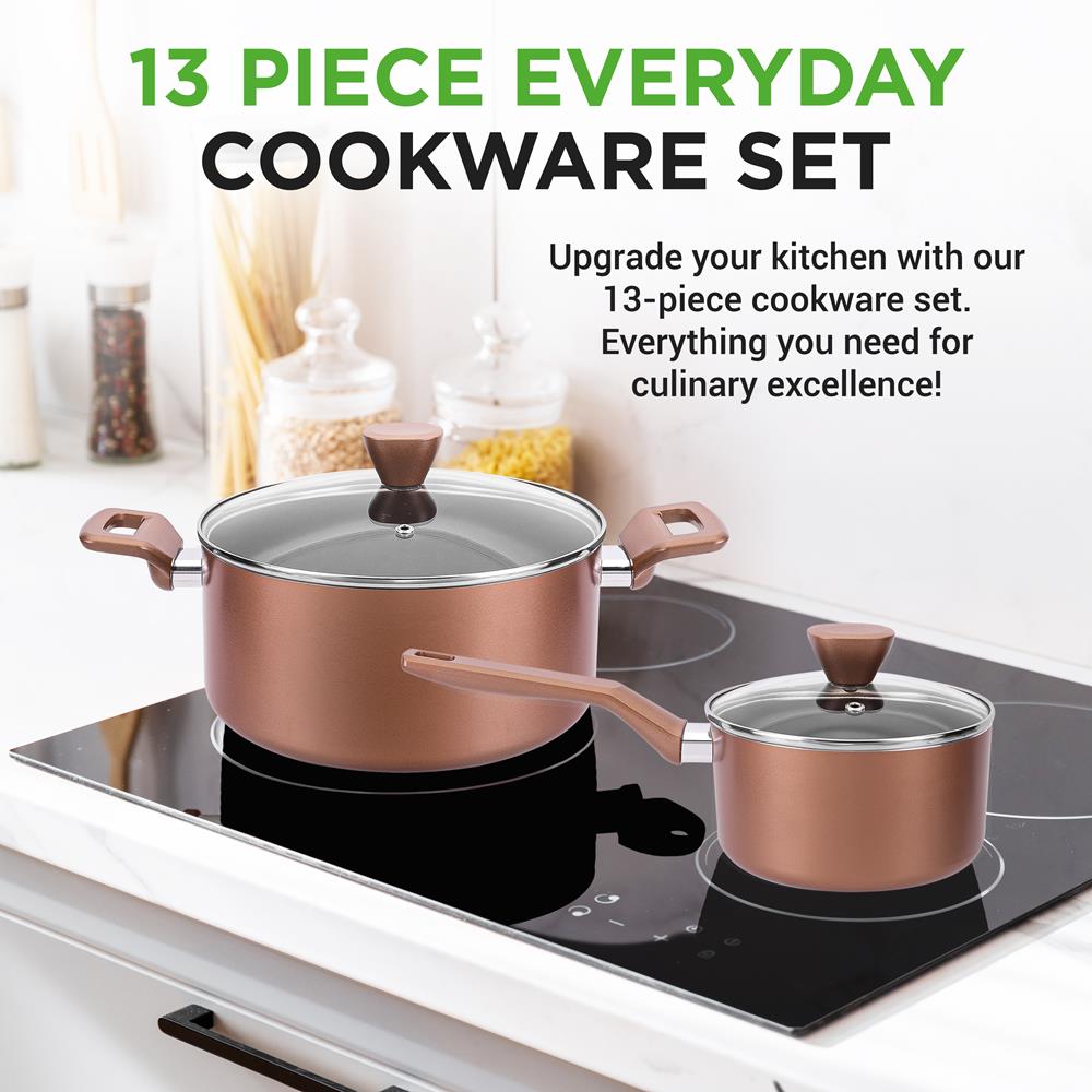 13-Piece Nonstick Cookware Set, Even Heat, Durable Coating
