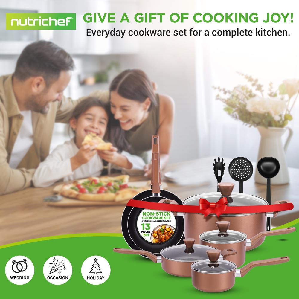 13-Piece Nonstick Cookware Set, Even Heat, Durable Coating