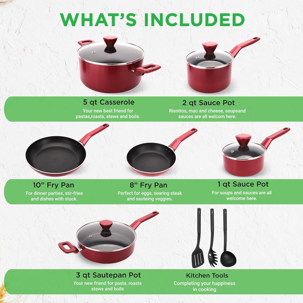 13-Piece Nonstick Cookware Set, Even Heat, Durable Coating