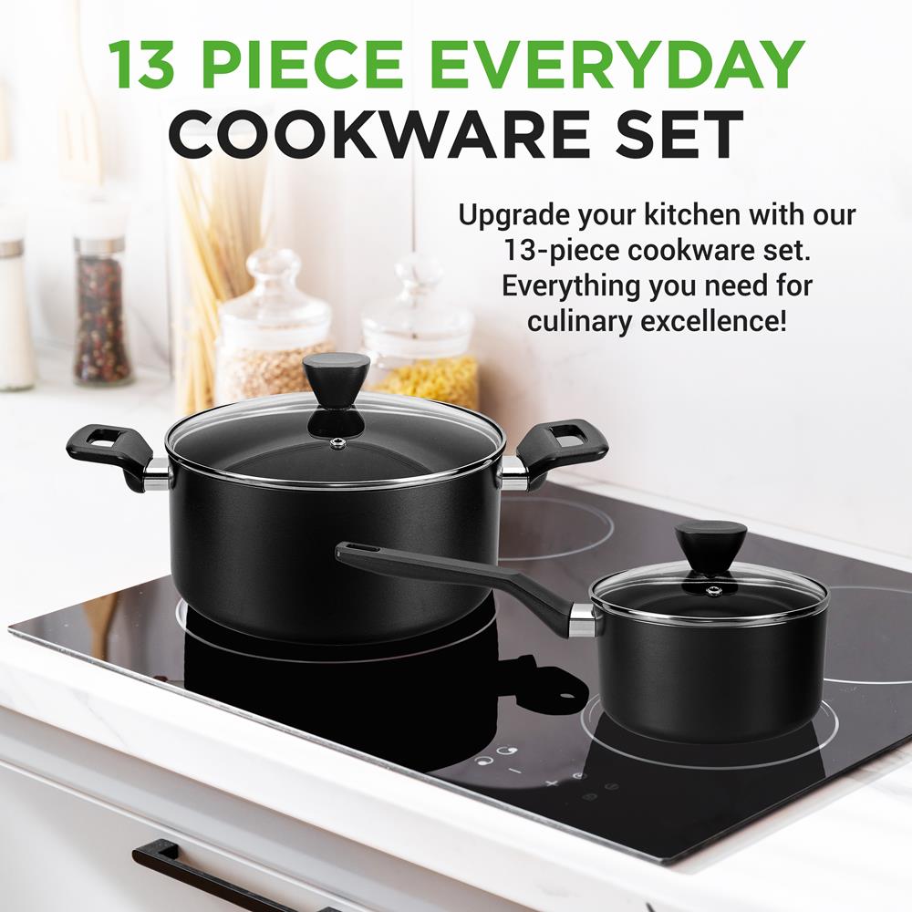 13-Piece Nonstick Cookware Set - Even Heat, Durable Coating