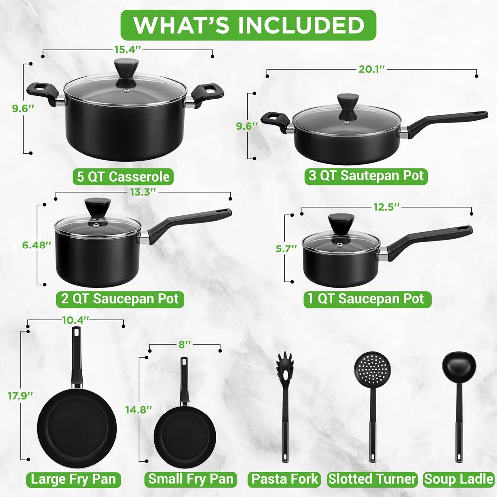 13-Piece Nonstick Cookware Set - Even Heat, Durable Coating