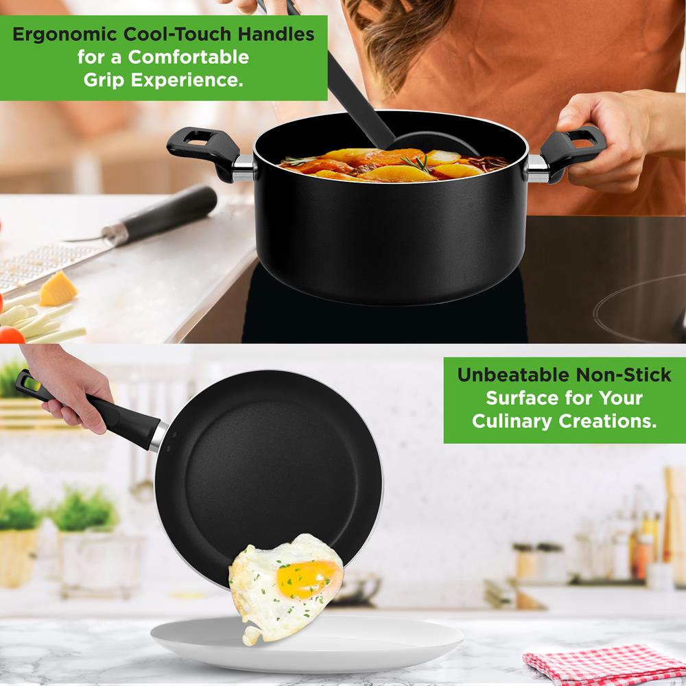 13-Piece Nonstick Cookware Set - Even Heat, Durable Coating