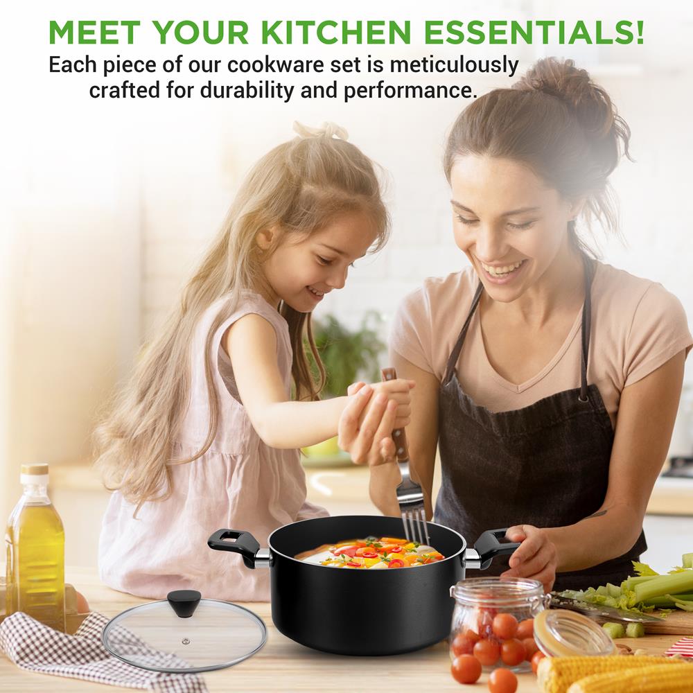 13-Piece Nonstick Cookware Set - Even Heat, Durable Coating